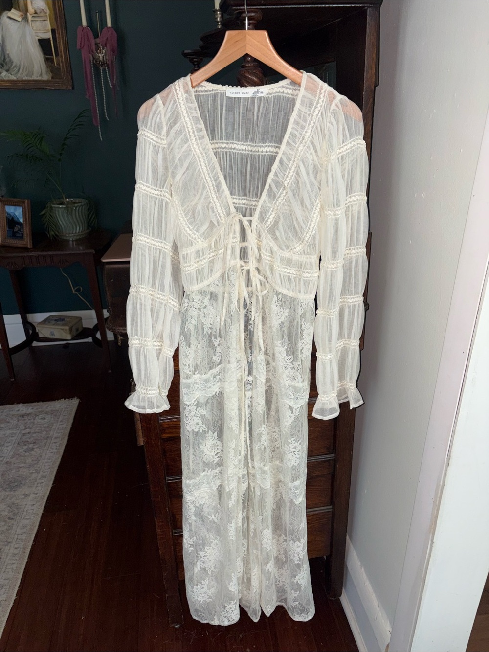 Sheer Lace Maxi Robe - Ivory